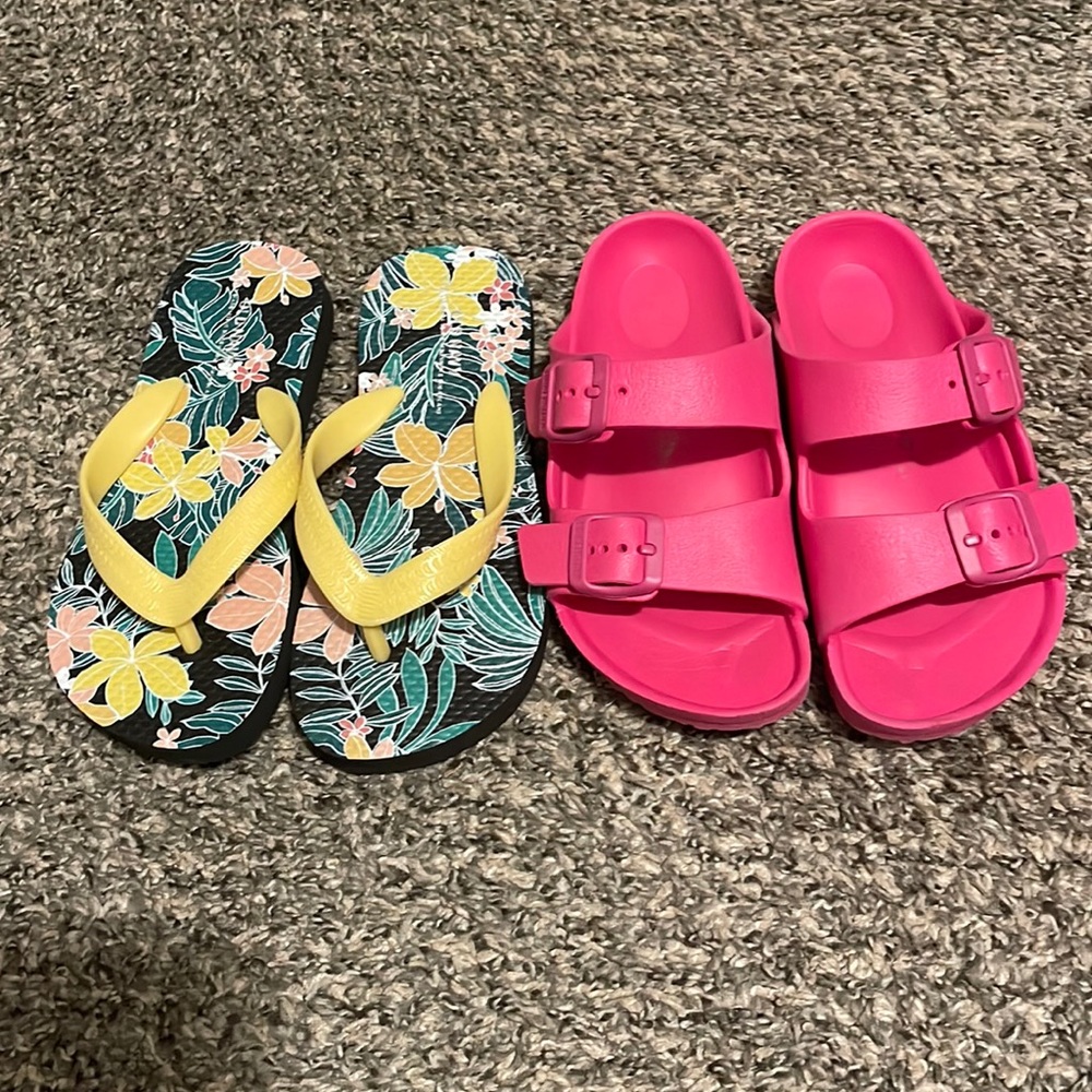 Berkinstock slides and old navy flip flops